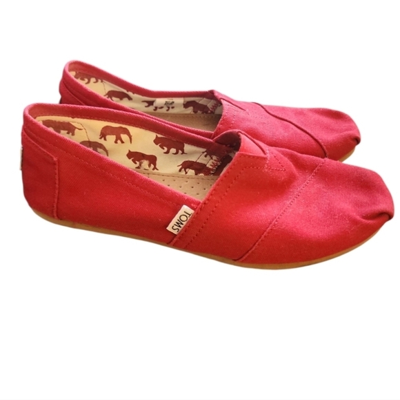 Toms Shoes - TOMS Alpargata Heritage Red Canvas Slip-On Shoes Womens 8 Classic Comfort Flats